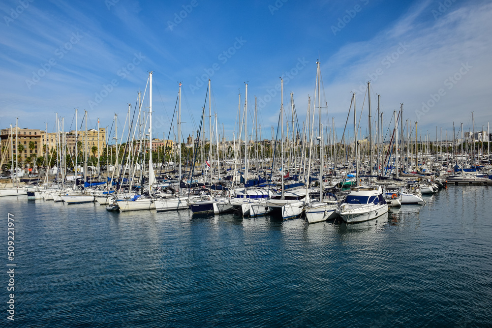 Yachts at marina in famous Port Vell. Barcelona, Spain