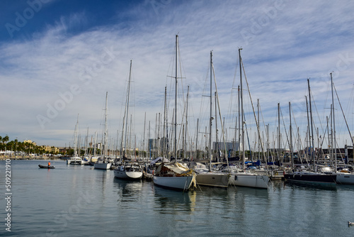 Yachts at marina in famous Port Vell. Barcelona, Spain