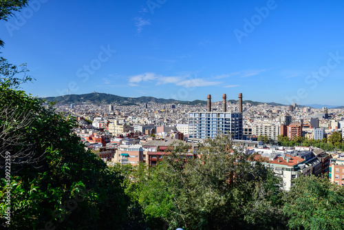Barcelona  Spain - October 3 2019  Panoramic view of Barcelona from Park Guell in a autumn day in Spain