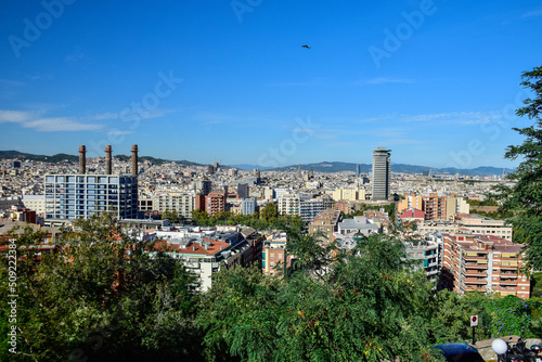 Barcelona, Spain - October 3 2019: Panoramic view of Barcelona from Park Guell in a autumn day in Spain