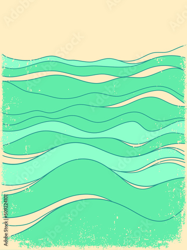 Nature landscape abstract with Sea waves vintage horizone seascape. Sea minimalist modern line art blue 
landscape illustration poster background photo