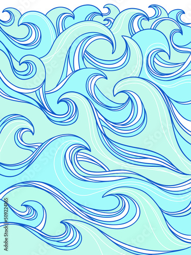 Nature landscape abstract with Sea waves vintage horizone seascape. Sea minimalist modern line art blue 
landscape illustration poster background photo