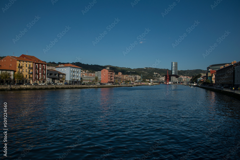 Residential area along the water canal, near the port of Bilbao. The Way of St. James, Northern Route, Spain