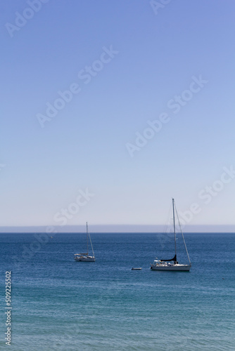 Vertical shot of sailing boats on sea