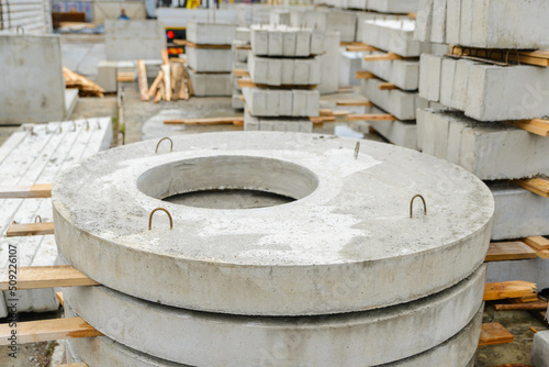 Close-up of a reinforced concrete slab of a manhole cover.