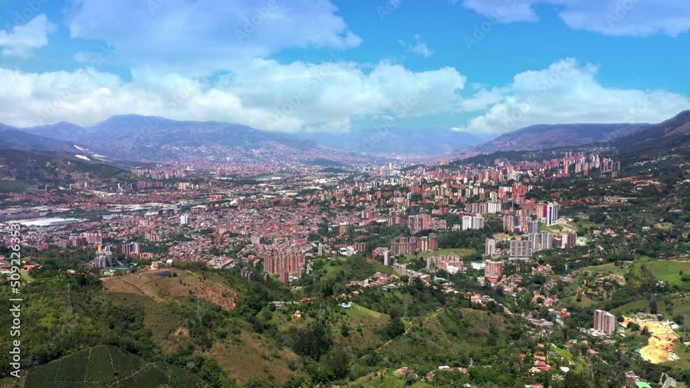 Panoramic of Medellin City at the Aburra Valley, Antioquia, Colombia aerial view Panoramic of Medellin City at the Aburra Valley, Antioquia, Colombia aerial view