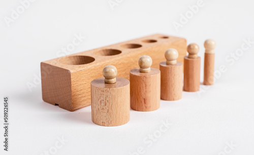 Quadro em tela Block and Montessori knobbed cylinders placed in correct order from thicker to thinner