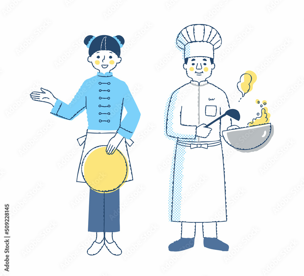 中華料理のコックと店員　男女