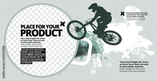 Active man. BMX rider in abstract sport background, vector.