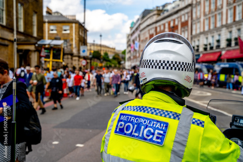 Police Officer managing and overlooking the crowd at the Platinum Jubilee Celebrations