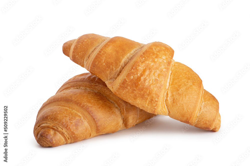 Two croissants on a white isolated background