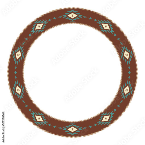 Ethnic frame. Round border with Mexican textile pattern. 