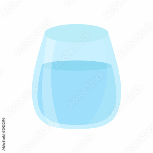 Glass cup of pure water on white background flat design