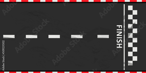Road race, street top view in cartoon style. Surface textured part, speedway near finish. 