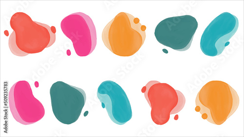 Set of colorful vector splash shaped watercolor liquid backgrounds for WEB and APP design. Isolated vector elements. Rounded digital shapes of water. Landing page design elements.