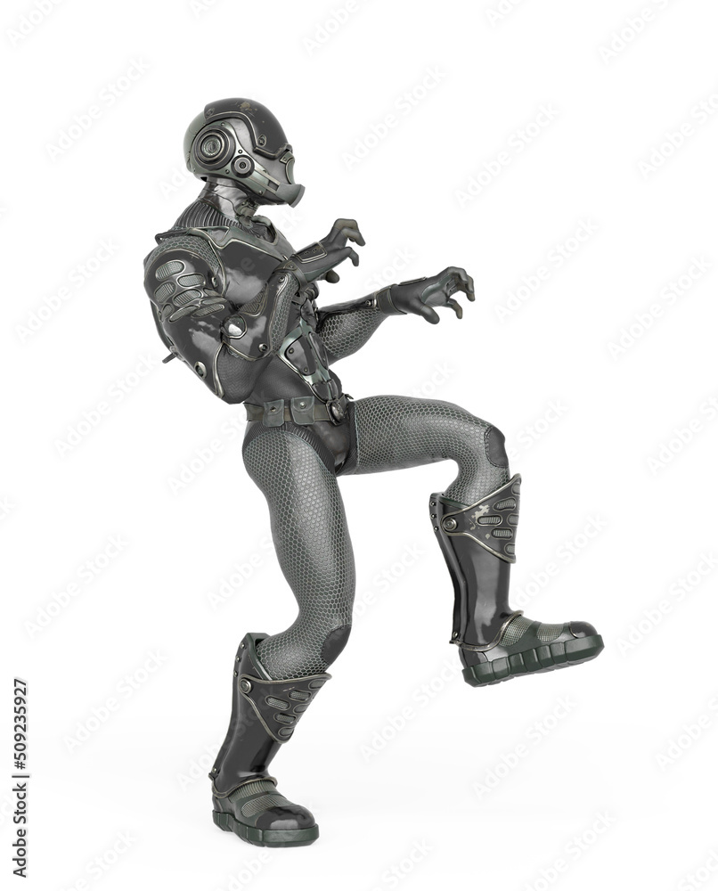 futuristic astronaut is doing a halloween walk in white background futuristic astronaut is doing a halloween walk in white background