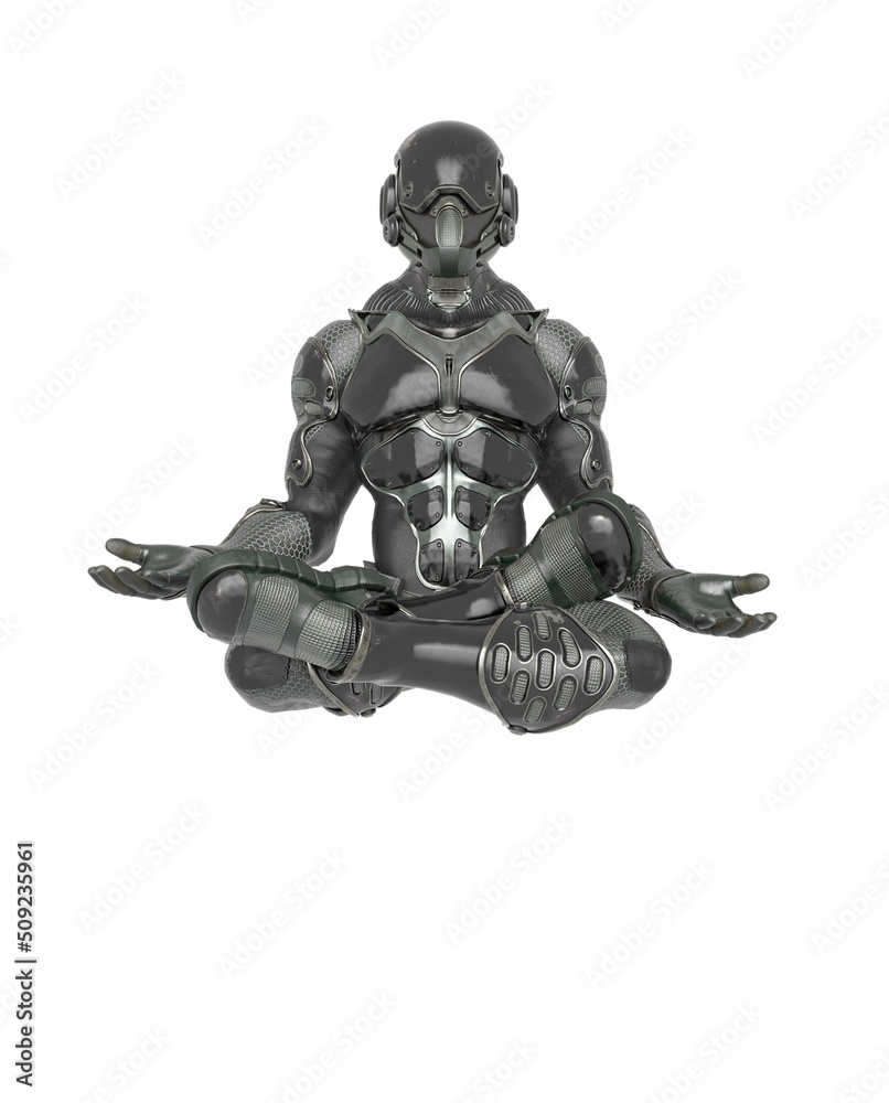 futuristic astronaut is floating and meditating doing yoga in white background futuristic astronaut is floating and meditating doing yoga in white background