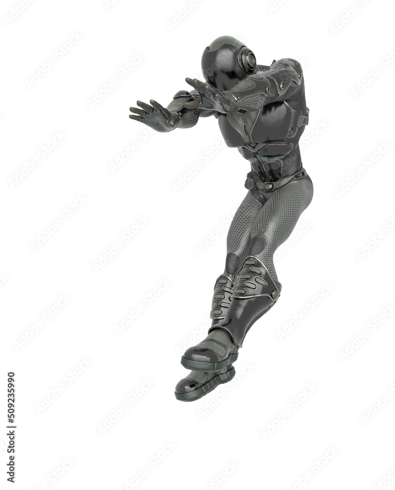 futuristic astronaut was hitted by the explosion in white background futuristic astronaut was hitted by the explosion in white background
