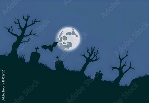 cemetery under the full moon on halloween