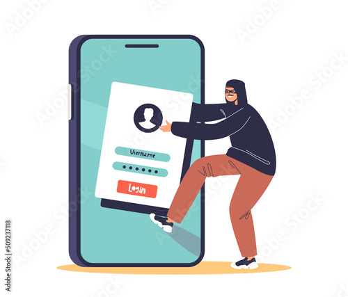 Cyber criminal stealing personal information from smartphone. Hacker steal data from mobile phone
