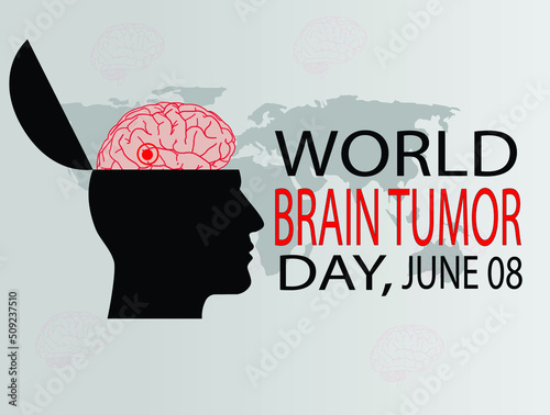 World Brain Tumor Day is observed each year on June 8th. it is an overgrowth of cells in the brain that forms masses called tumors. Vector illustration.