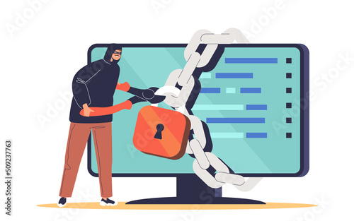 Hacker cyber criminal phishing stealing private personal data from computer. Hacker man attacking pc