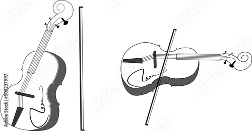 Vector illustration of a musical instrument. Sketch of musical instrument violin, cello