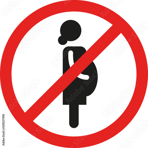 Pregnant woman prohibited sign. Red circle cross out Background. Forbidden signs and symbols.