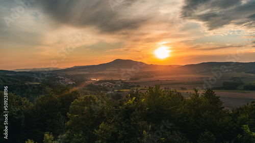 Sunset landscape over the mountain Czech Republic  Europe  Ustek