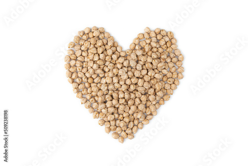 heart of chickpeas isolated on white background, top view