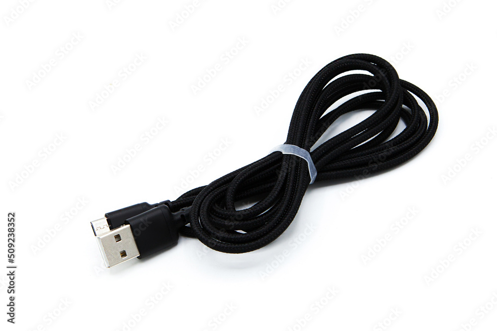 Black Usb cable isolated on white background. Black Usb cable isolated on white background.