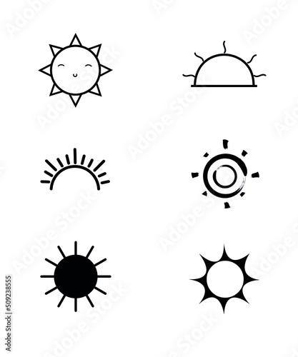 six suns in different styles