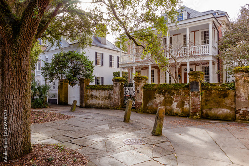 Beautiful homes on Church Street in the historic part of downtown Charleston, South Carolina