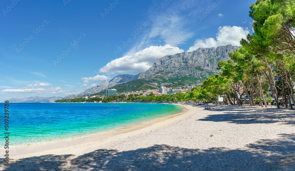 Landscape with Makarska Beach, dalmatian coast, Croatia