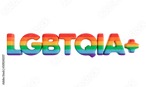 3d rendering of lgbtqia+ lettering with rainbow colors isolated on a white background