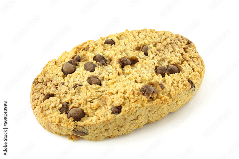 Fototapeta premium One chocolate chip cookie isolated on white background
