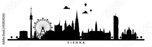Vienna city landmarks black and white isolated vector illustration, Austria