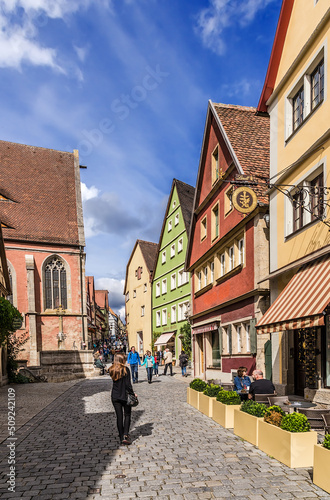 Rothenburg ob der Tauber, Germany. View of the medieval U. Schmiedgasse
