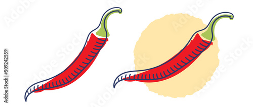 Vector set of chili peppers. Vegetable: spicy red and green chili peppers.