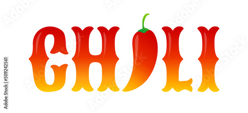 Vector typography with red chilli pepper. Spicy food