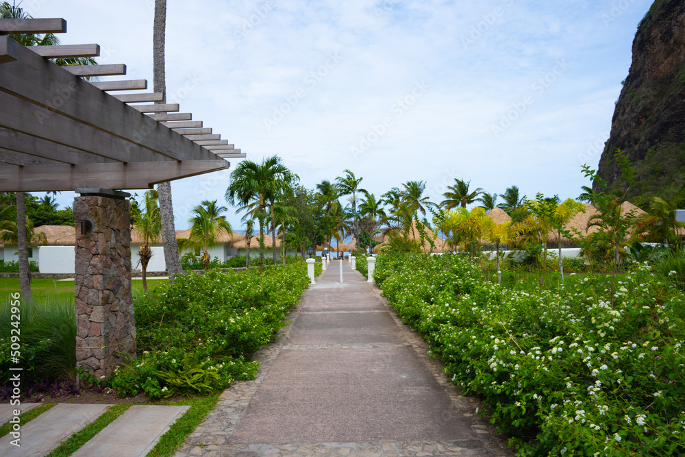 Path leading to the ocean in the Caribbean resort