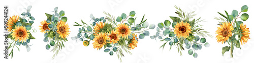 Foto Sunflower and eucalyptus leaves bouquet