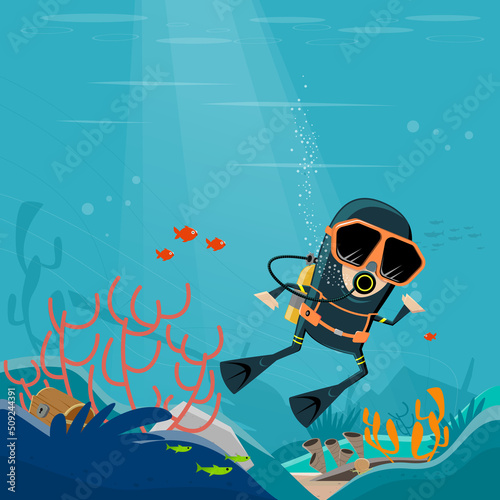 funny cartoon illustration of a scuba diver