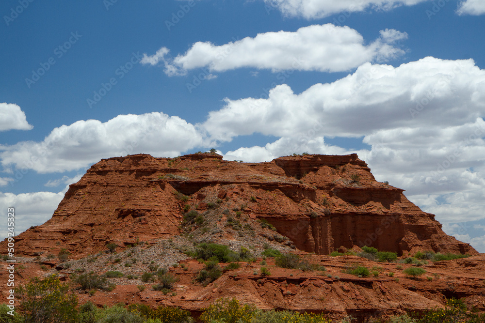 The red canyon. View of the sandstone cliffs and desert in a sunny day. 