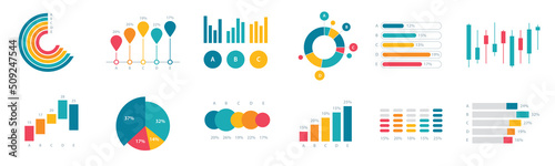 Financial charts, information data statistics, diagrams, financial information, market charts and business data graphics. Graphics in vector illustration.