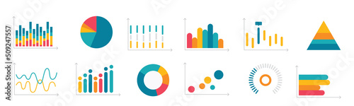 Financial charts, information data statistics, diagrams, financial information, market charts and business data graphics. Graphics in vector illustration.