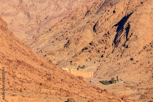 View of Saint Catherine's monastery (or Sacred Monastery of the God-Trodden Mount Sinai) in Sinai Peninsula, Egypt