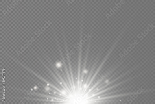 Star explosion, white glow lights sun rays.