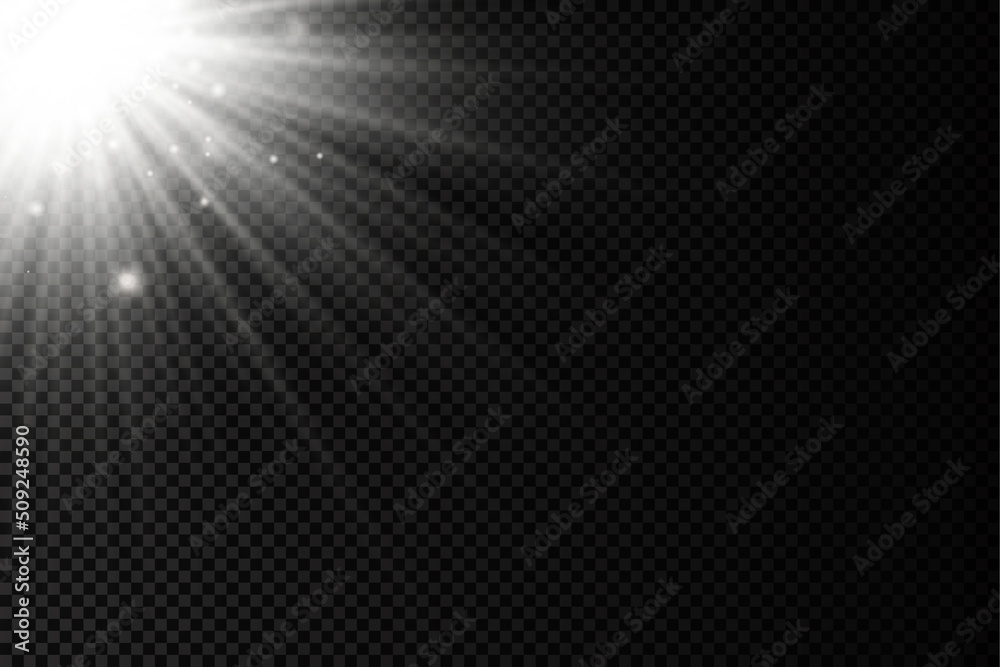 Sunlight with bright explosion, flare sun rays.