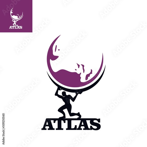 atlas abstract logo, a man holding the earth vector illustrations